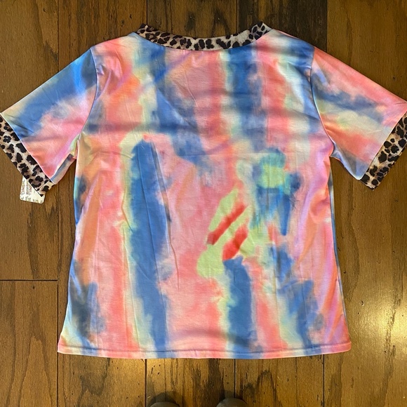 Leopard Tie-Dye Boutique V-Neck Top XL - Picture 6 of 6